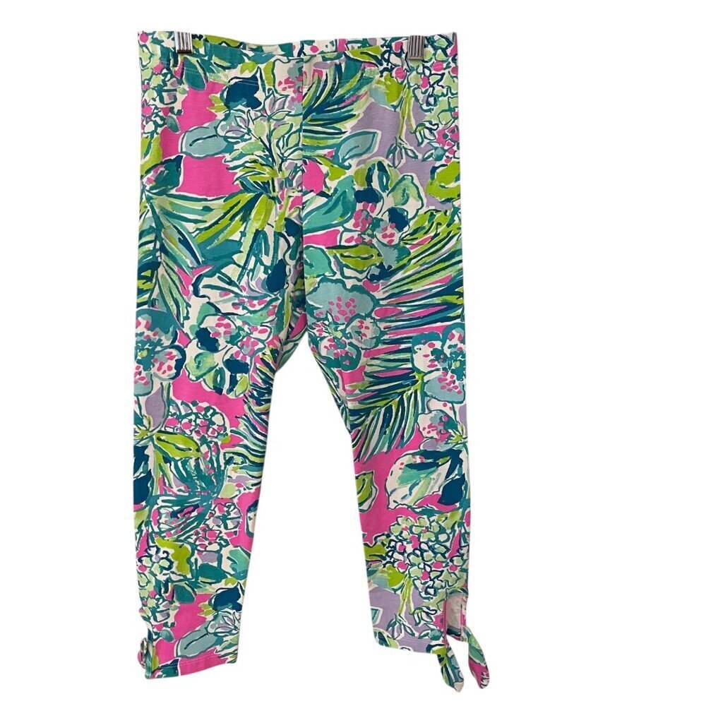 Lilly Pulitzer Girls Leggings Size XL 12-14 Floral Resort Stretch Tie Hem Pants